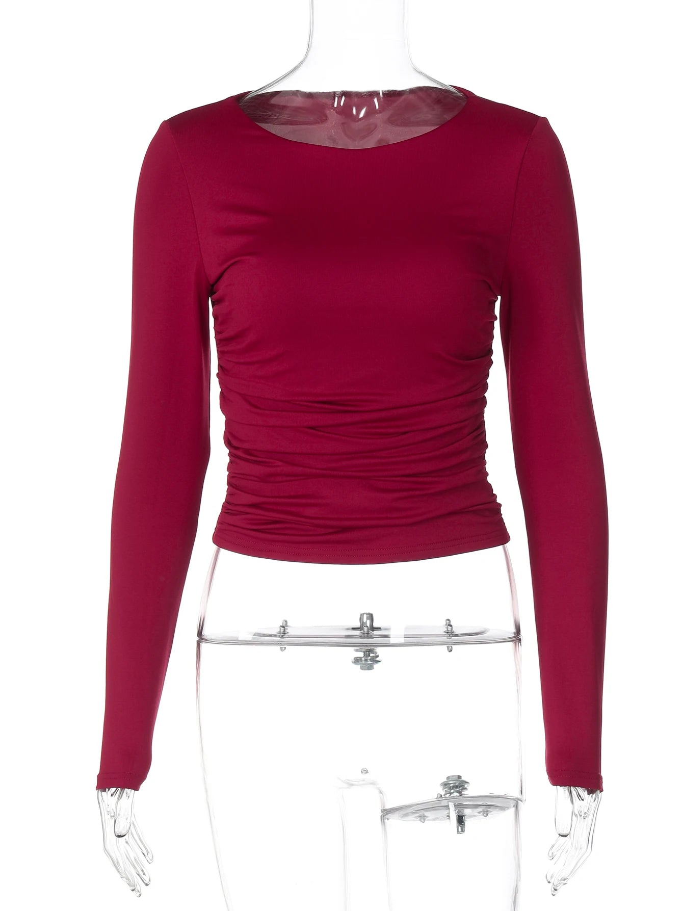 Dulzura O-Neck Long Sleeve Ruched Slim Fit T-Shirt