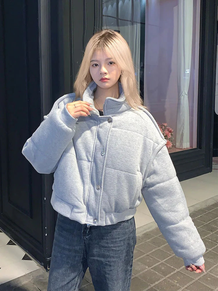 Korean Style Gray Cotton Puffer Coat