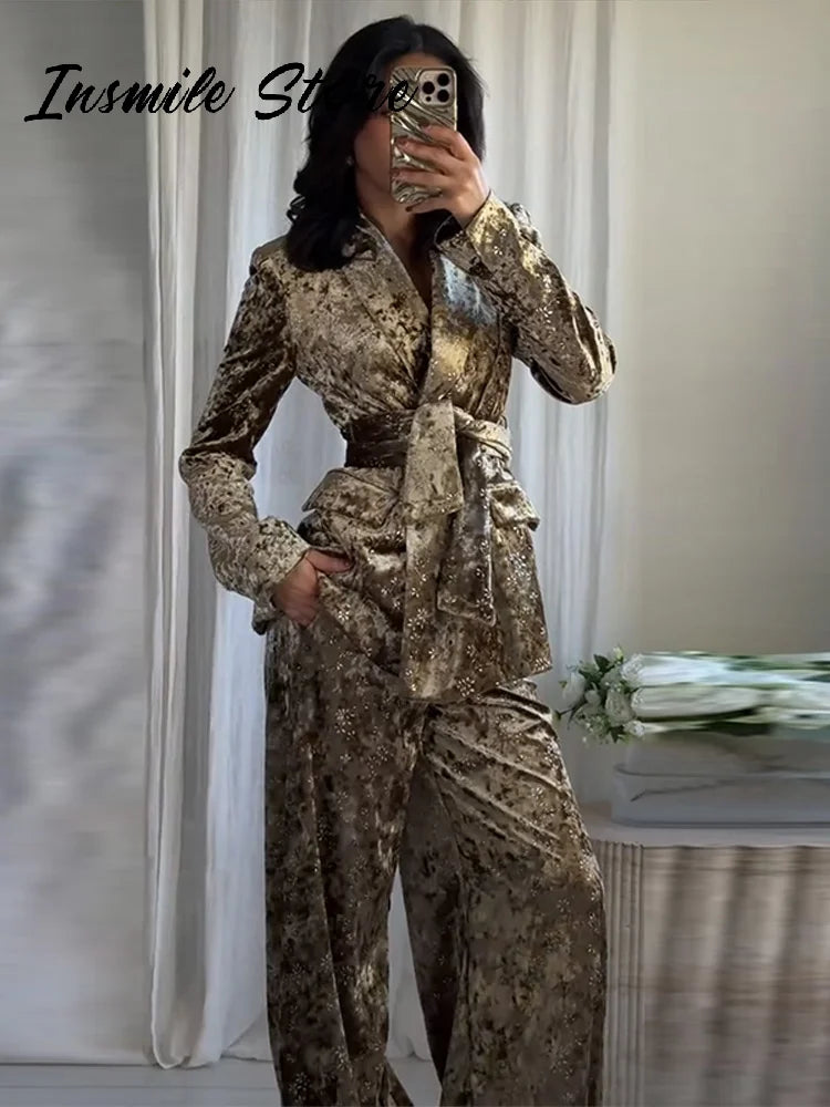 Velvet Lapel Belt Suit