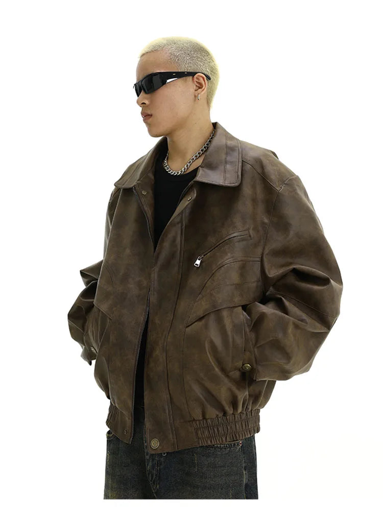 Mauroicardi Spring Cool Distressed Brown Pu Leather jacket