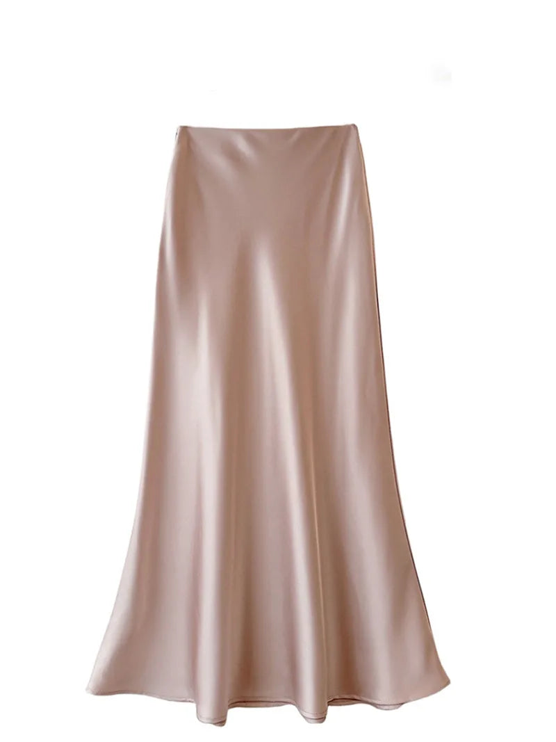 French Style Chic High-Waisted Satin Skirt
