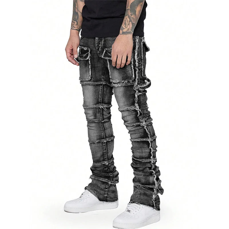 Stretch Patchwork Distressed  Jeans