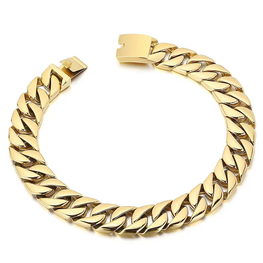 24mm 31mm  Gold Color Cuban Chain Choker Necklace Bracelet Set