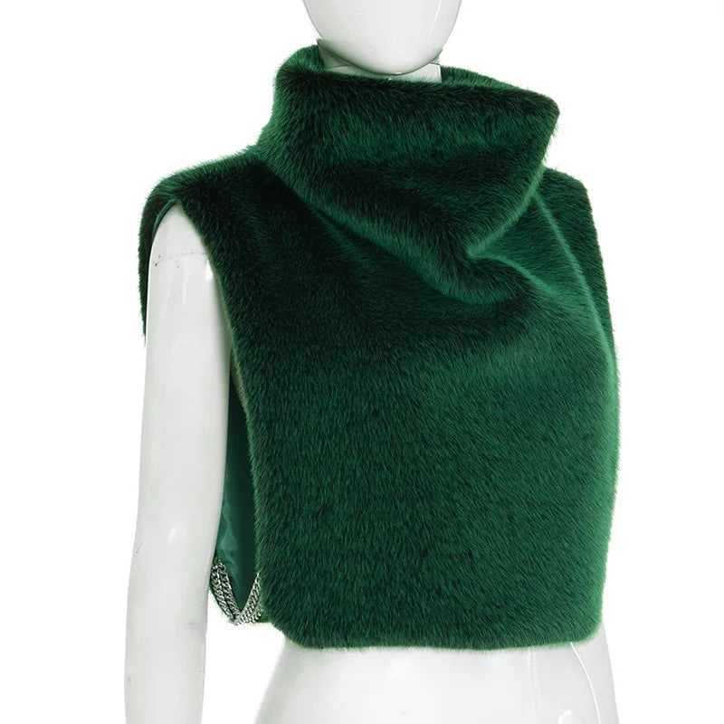 Sexy Furry Turtleneck Waistcoat Vest