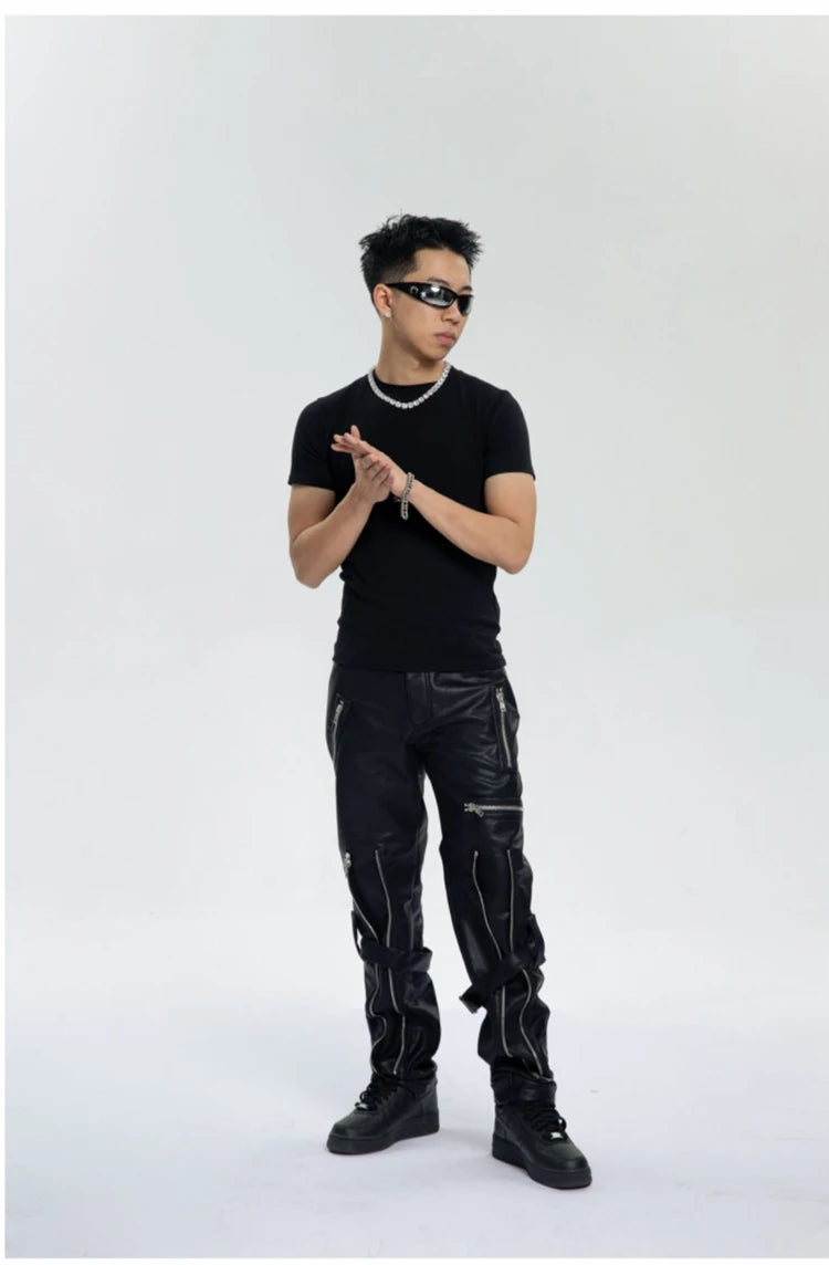 Mauroicardi Spring Black Pu Leather Pants