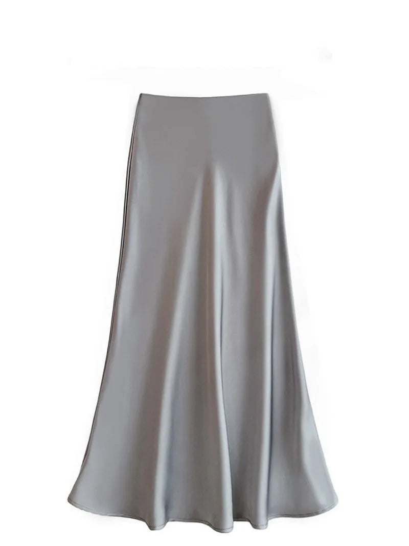 French Style Chic High-Waisted Satin Skirt