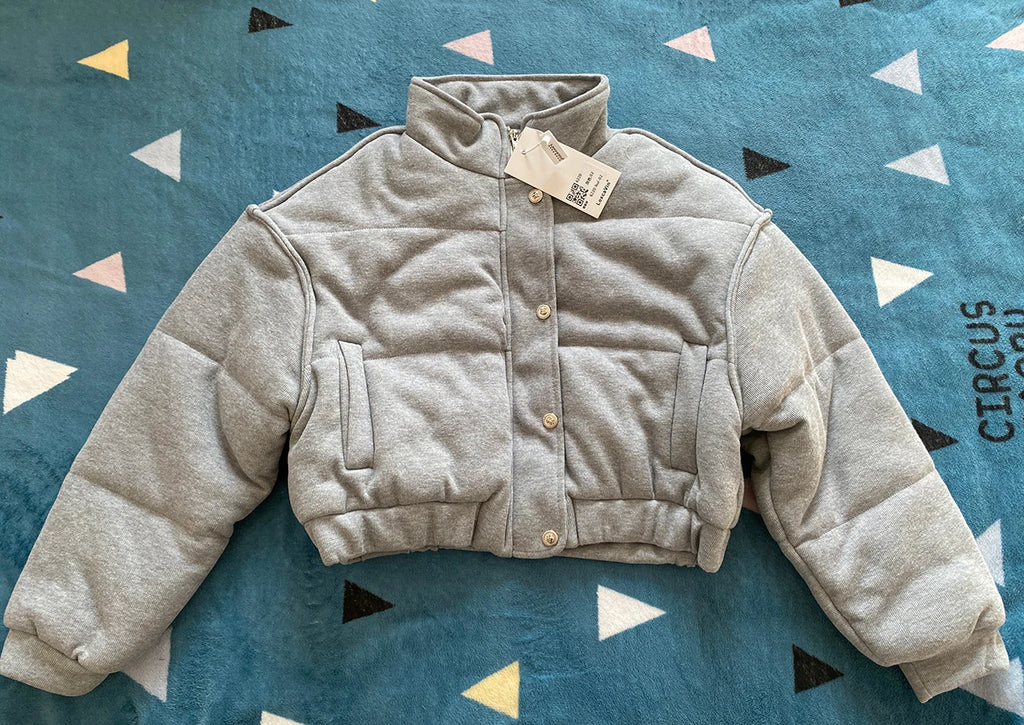 Korean Style Gray Cotton Puffer Coat