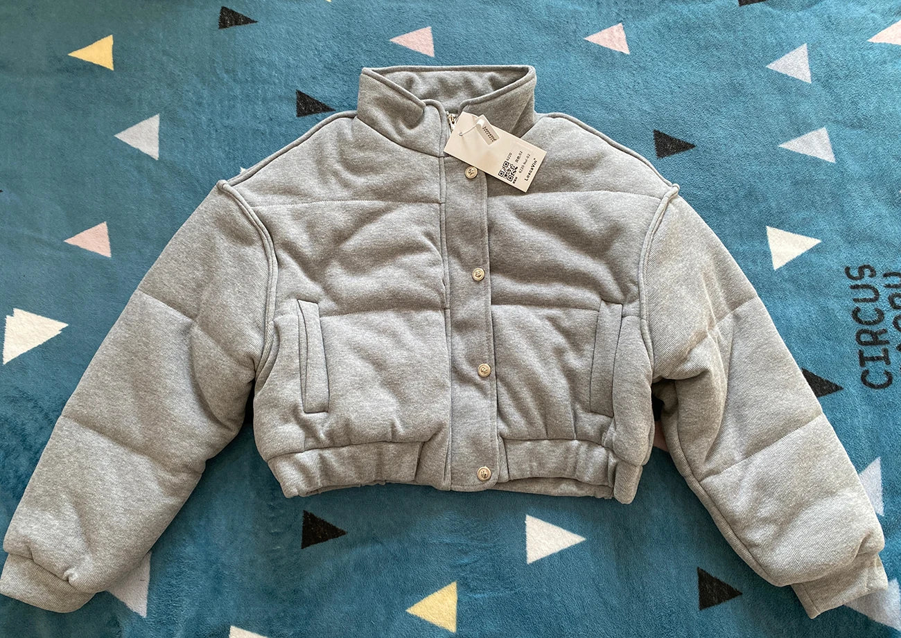 Korean Style Gray Cotton Puffer Coat