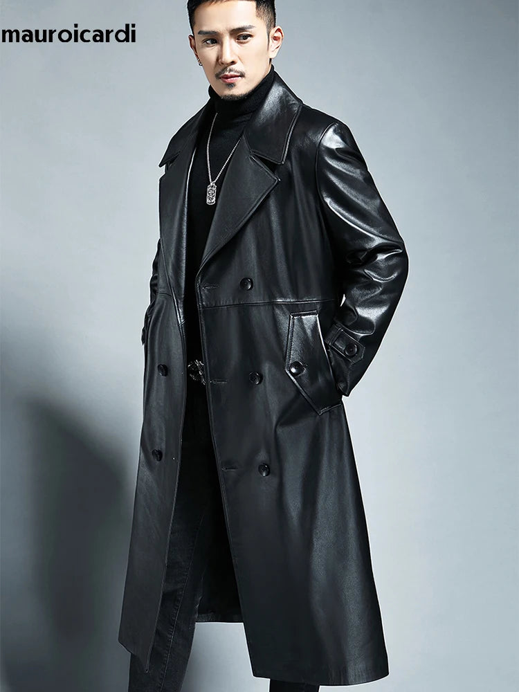 Mauroicardi Waterproof Pu Leather Trench Coat