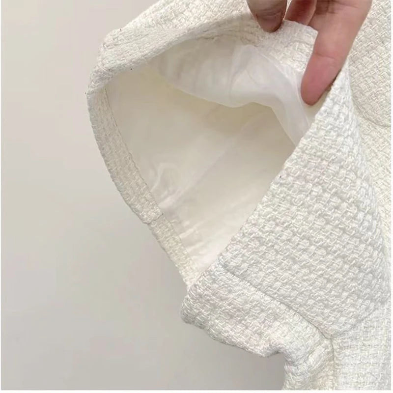 High Waisted White Chic Tweed Woolen Shorts