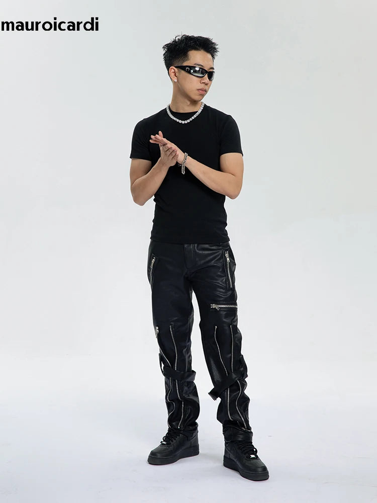 Mauroicardi Spring Black Pu Leather Pants