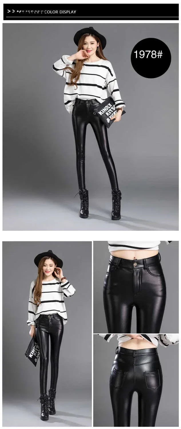Cashmere PU Leather Pants