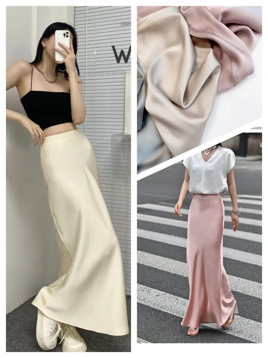 French Style Chic High-Waisted Satin Skirt