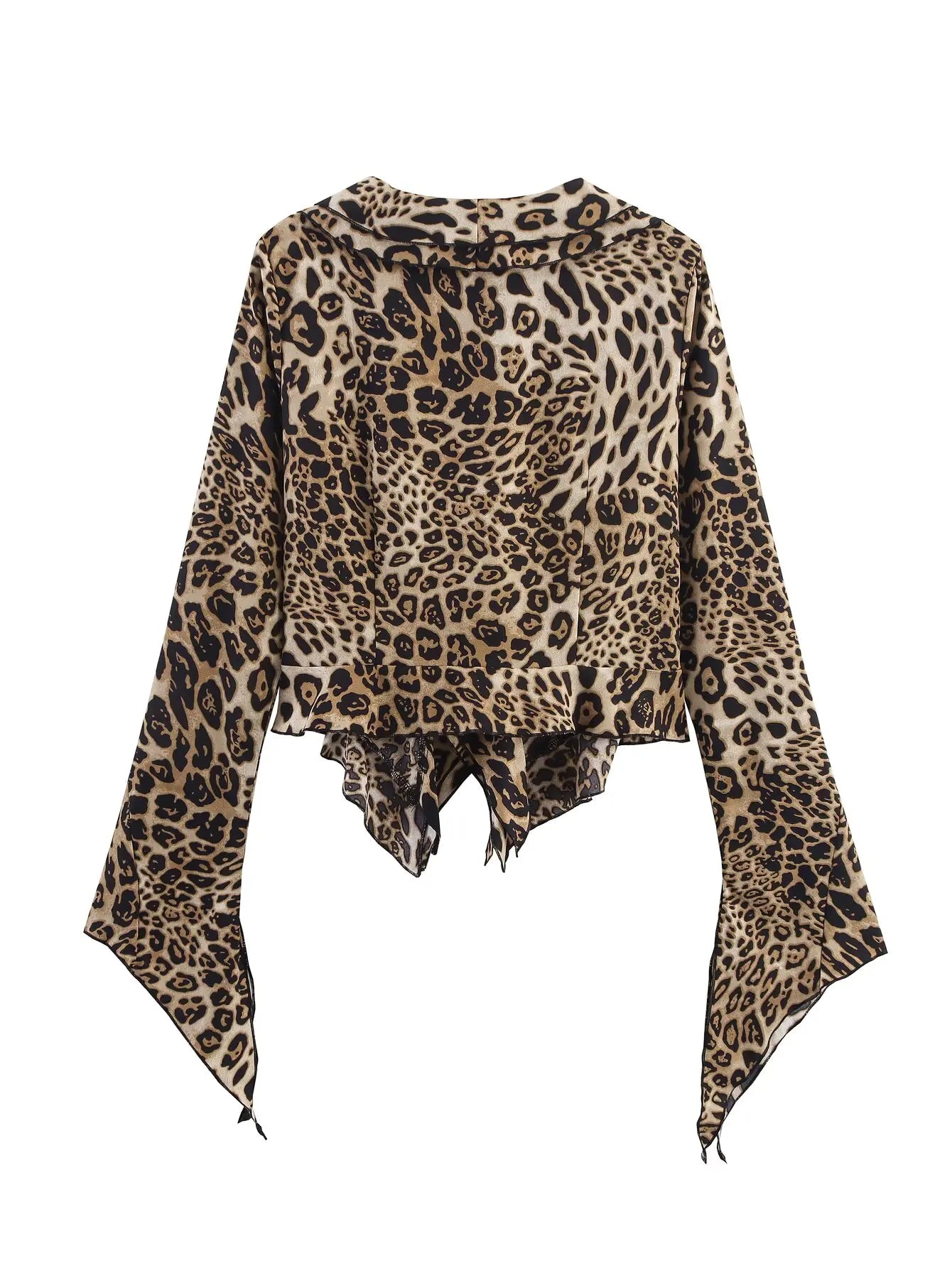 Zevity Vintage V Neck Bandage Leopard Print Blouse