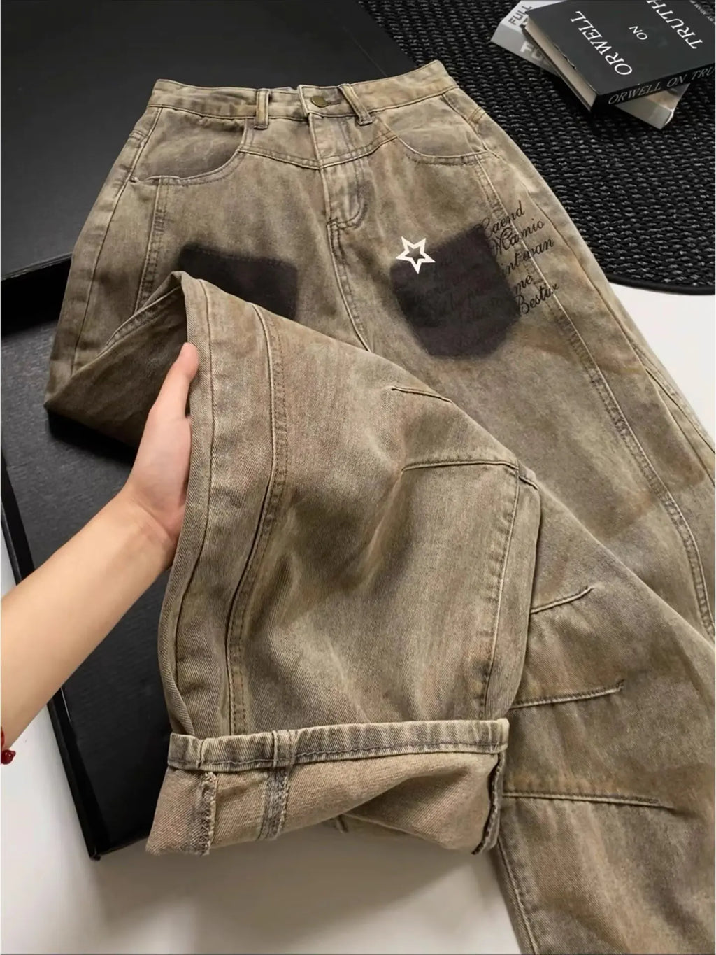 Versatile Silhouette Gothic Style Wide leg Jeans