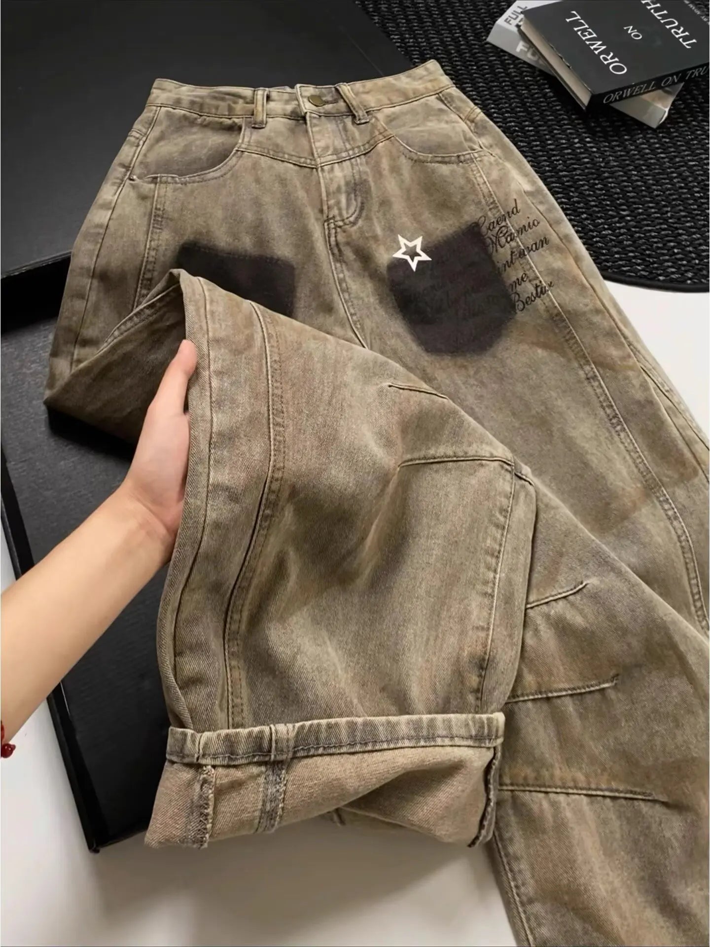 Versatile Silhouette Gothic Style Wide leg Jeans