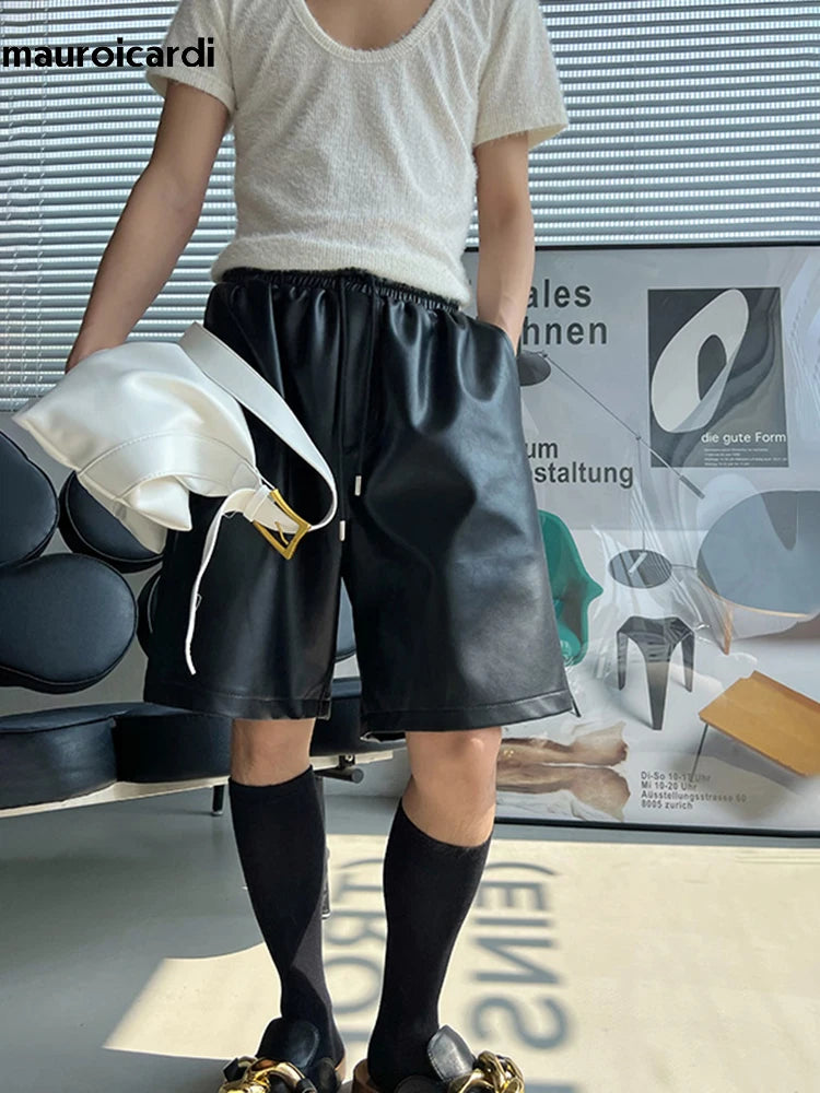 Mauroicardi  Black Pu Leather Straight Shorts