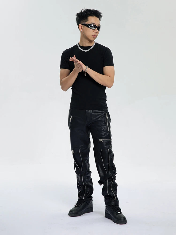 Mauroicardi Spring Black Pu Leather Pants