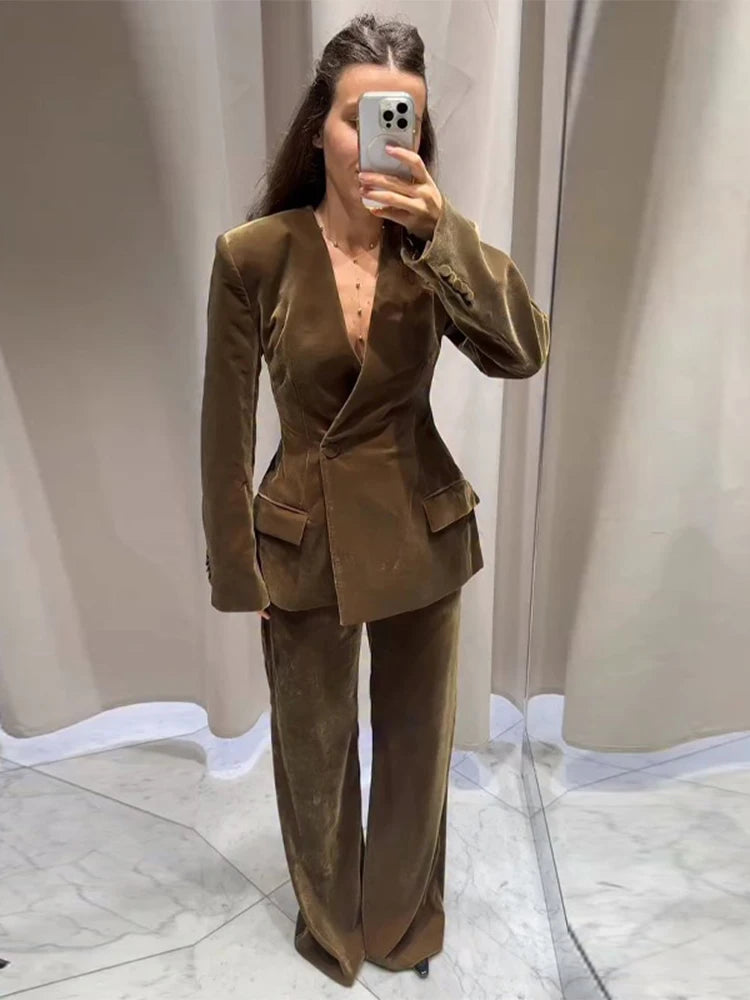 Elegant Velvet Jacket Pant Set