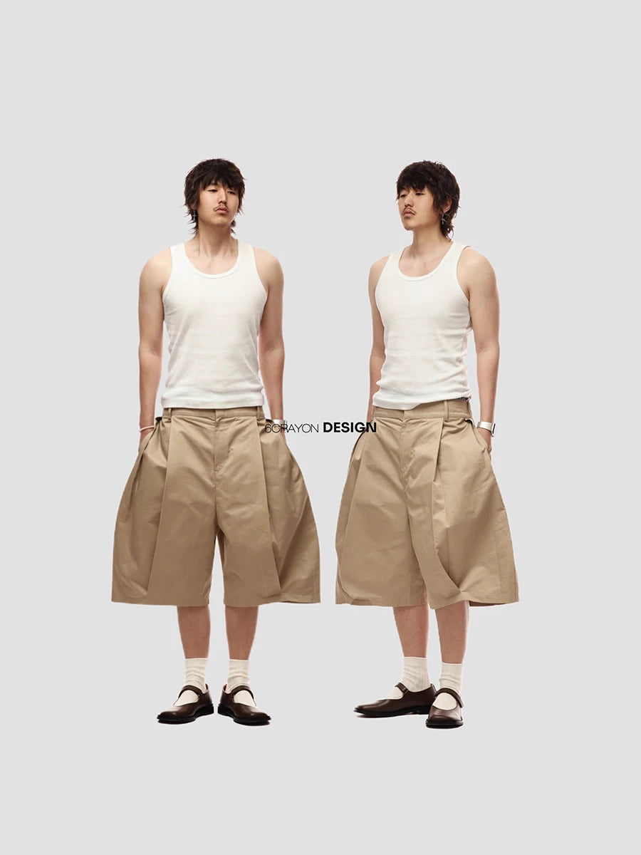 Mauroicardi Baggy Casual Khaki Wide Leg Shorts