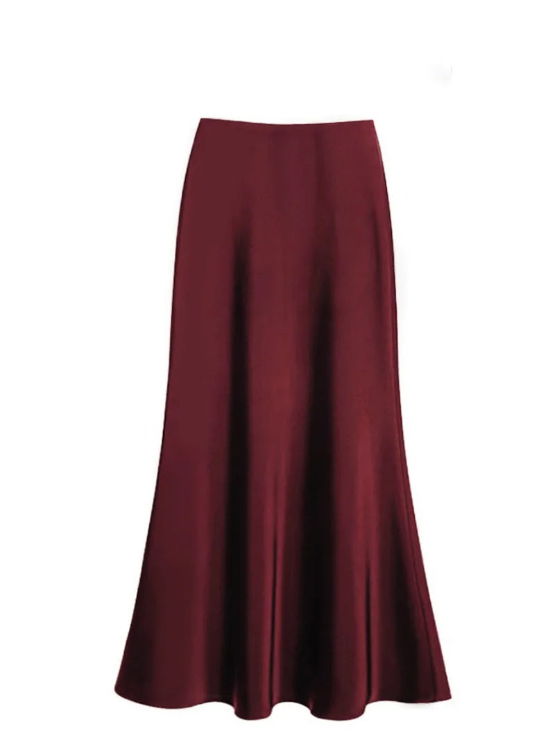 French Style Chic High-Waisted Satin Skirt