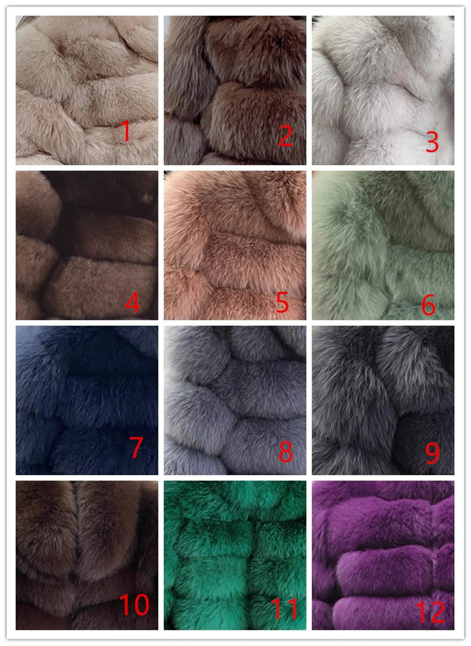 QUEENTINA Real Fox Fur Coat With Collar Overcoat
