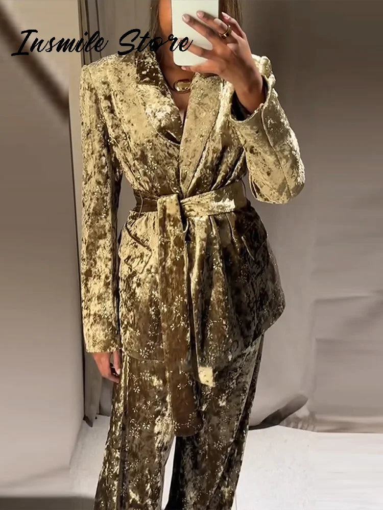 Velvet Lapel Belt Suit