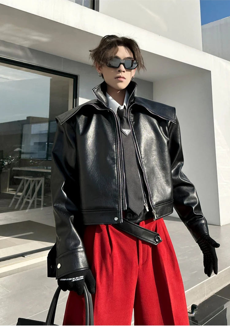 Mauroicardi Spring Autumn  Faux Leather Jacket