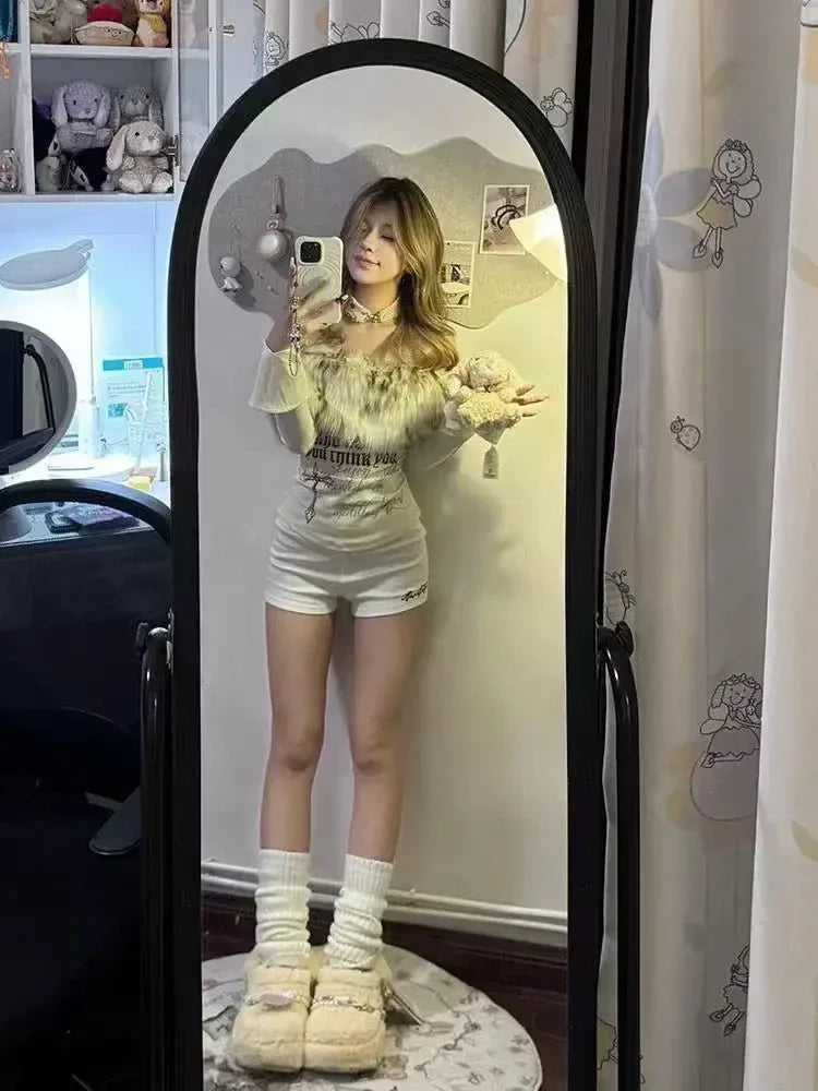 Y2k Japanese Fur Collar Top