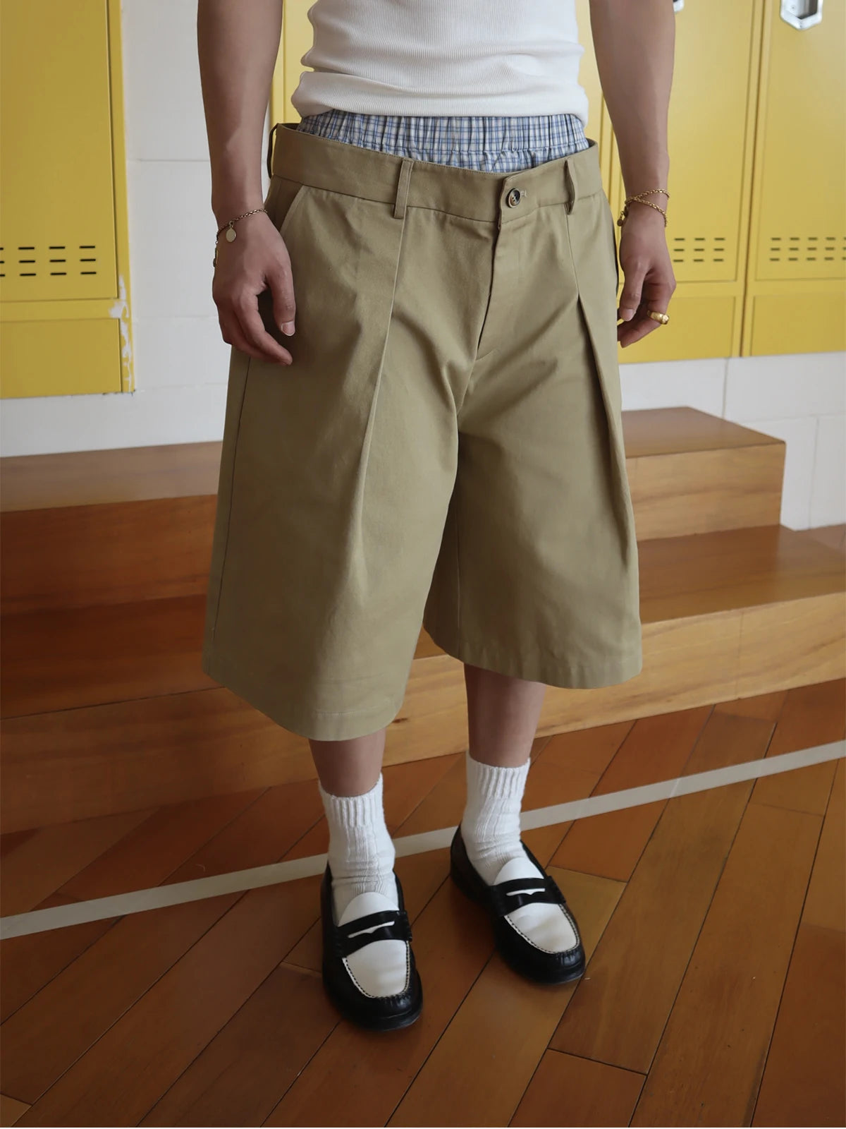 Mauroicardi Plaid Patchwork Khaki Shorts
