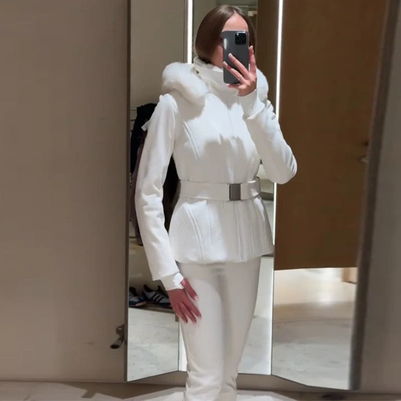 Chic Fur Hooded Skiwear Set