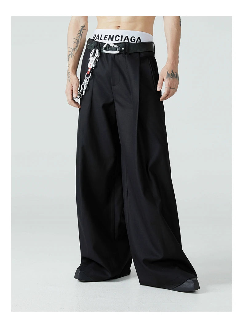 Mauroicardi Casual Baggy Pleated Wide Leg Pants