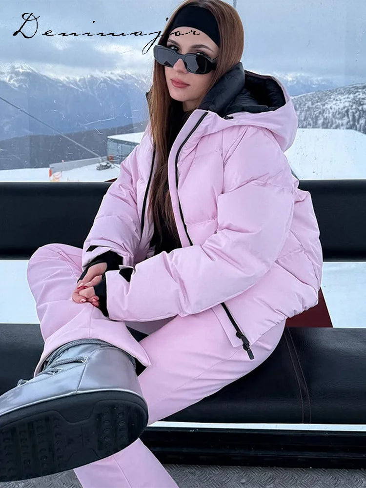 Windproof Two Piece Women Ski Suit