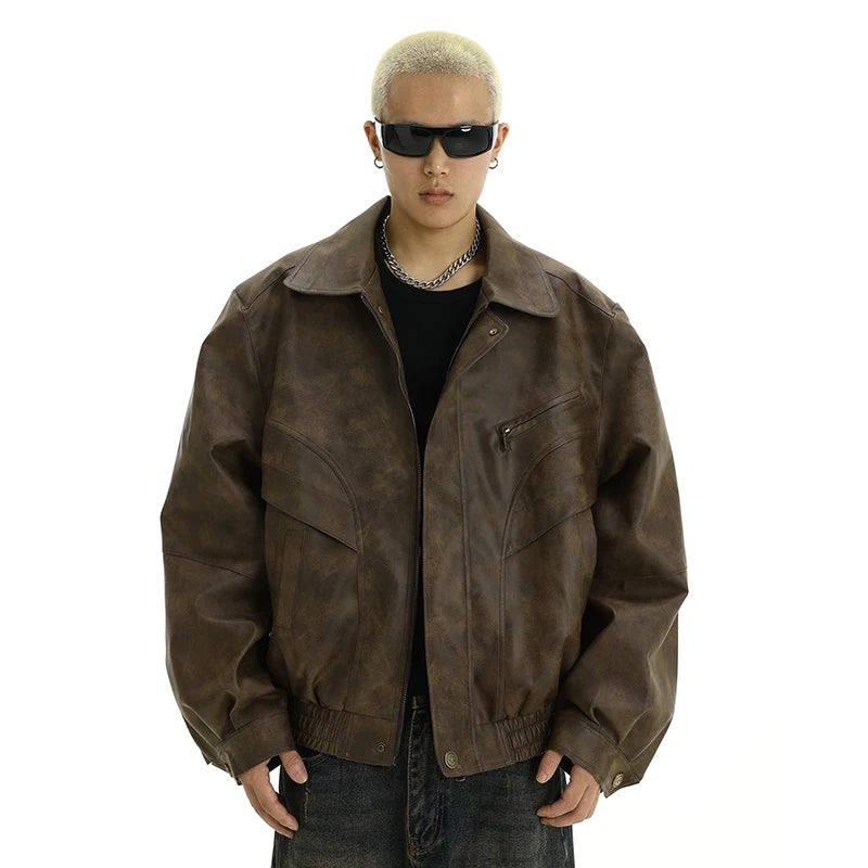 Mauroicardi Spring Cool Distressed Brown Pu Leather jacket