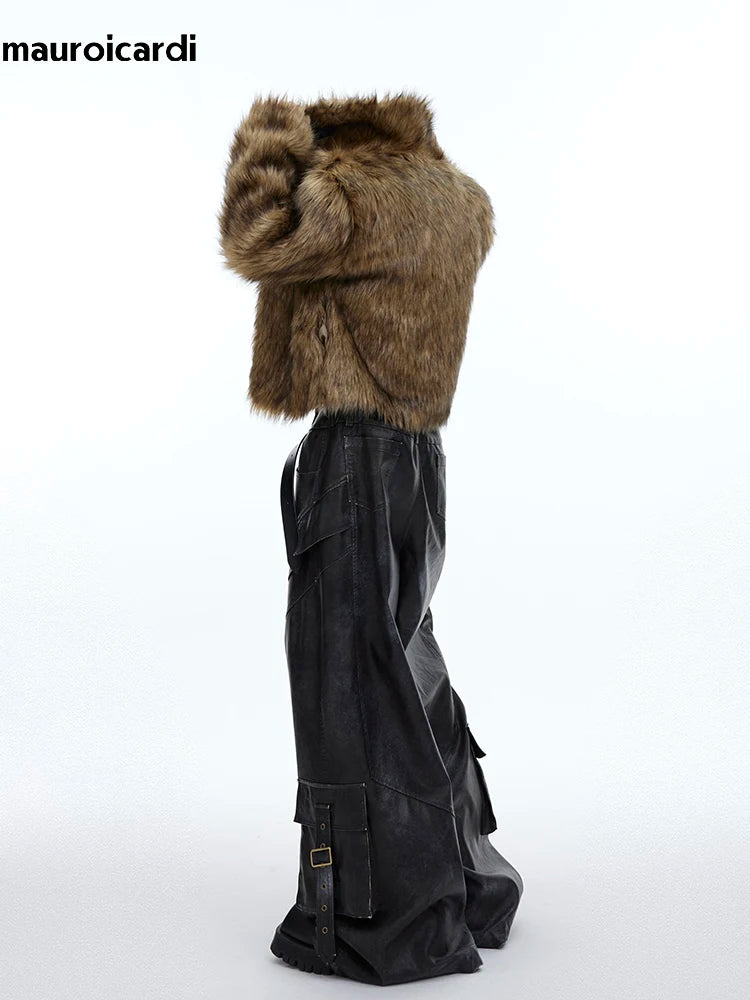 Mauroicardi Winter Short Hairy Soft Faux Fur Coat