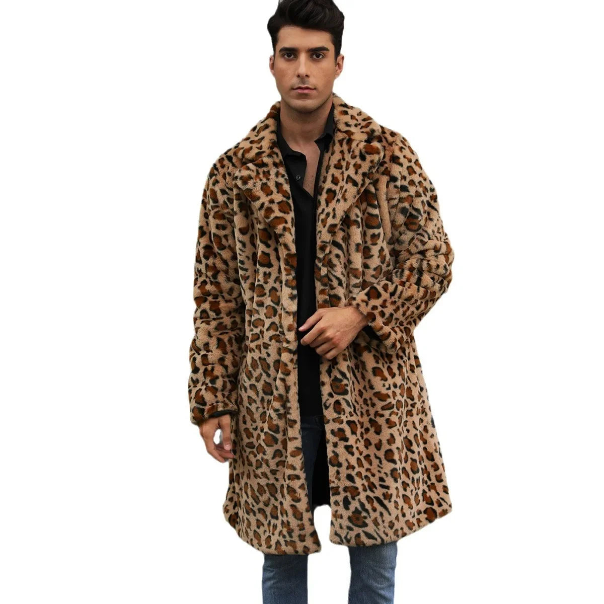 Men Faux Fur Thick Leopard Coat