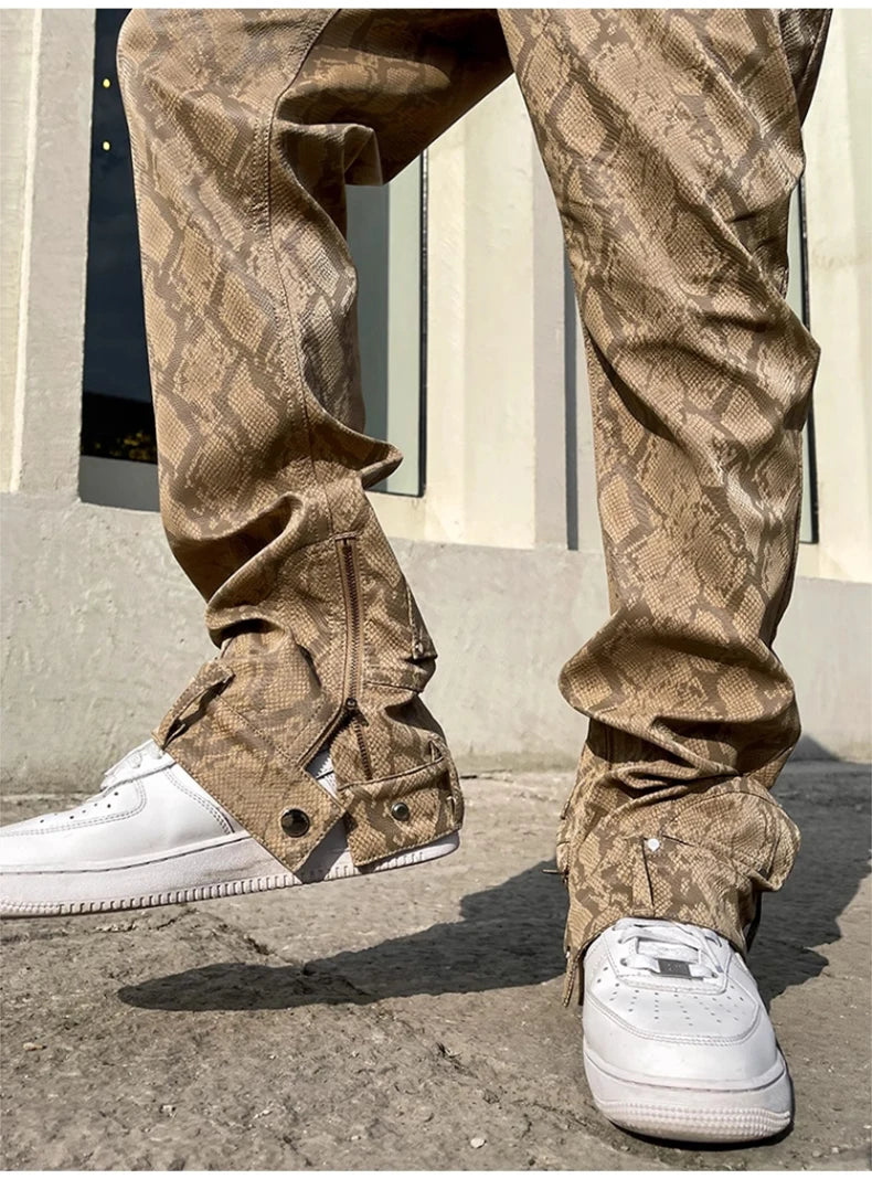 Mauroicardi Snake Skin Patent Pu Leather Pants