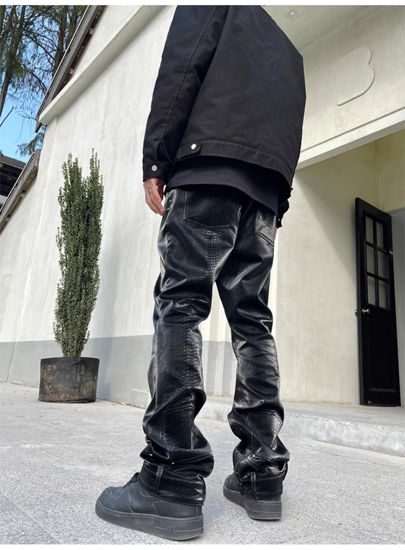 Mauroicardi Snake Skin Patent Pu Leather Pants