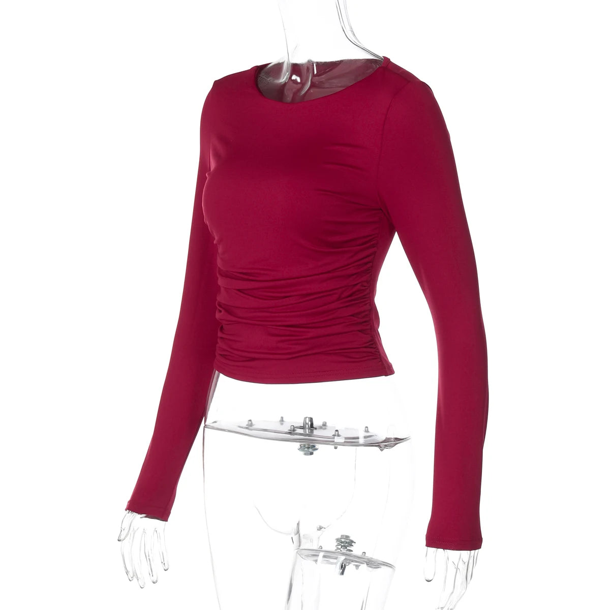 Dulzura O-Neck Long Sleeve Ruched Slim Fit T-Shirt