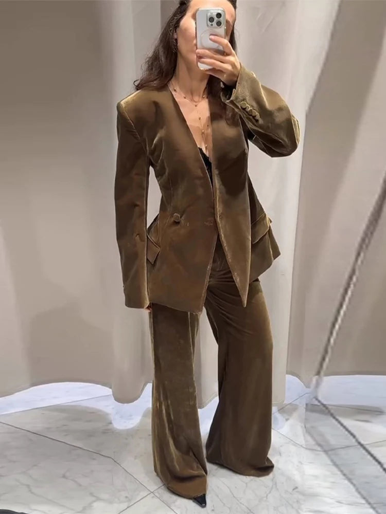 Elegant Velvet Jacket Pant Set