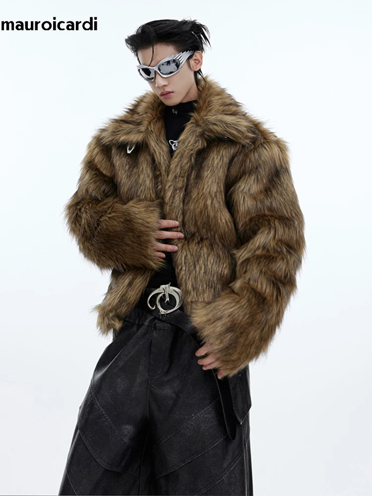 Mauroicardi Winter Short Hairy Soft Faux Fur Coat