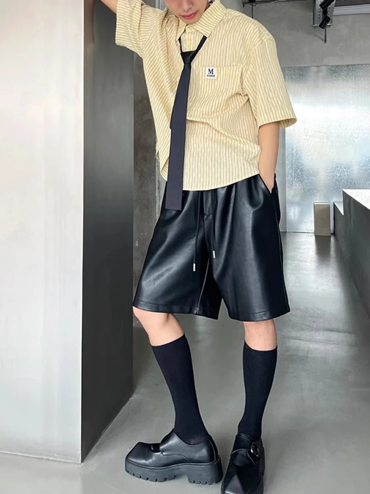 Mauroicardi  Black Pu Leather Straight Shorts