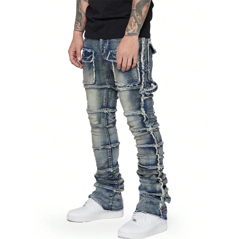 Stretch Patchwork Distressed  Jeans