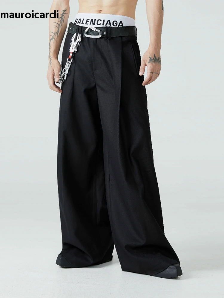 Mauroicardi Casual Baggy Pleated Wide Leg Pants