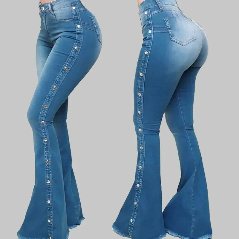 High Waist Stretch Denim Flare Jeans