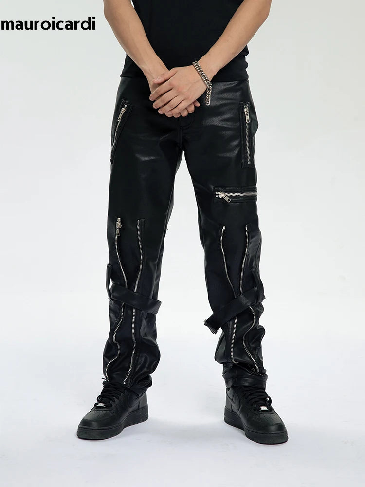 Mauroicardi Spring Black Pu Leather Pants