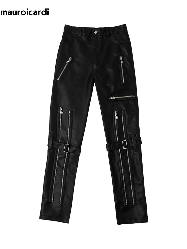 Mauroicardi Spring Black Pu Leather Pants