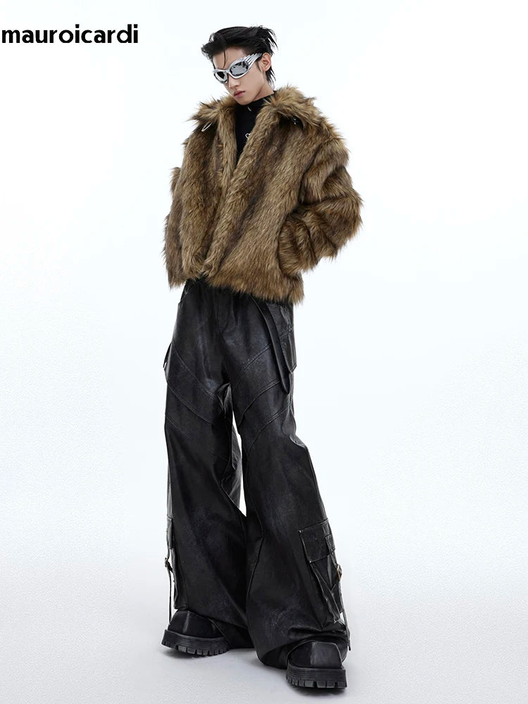 Mauroicardi Winter Short Hairy Soft Faux Fur Coat