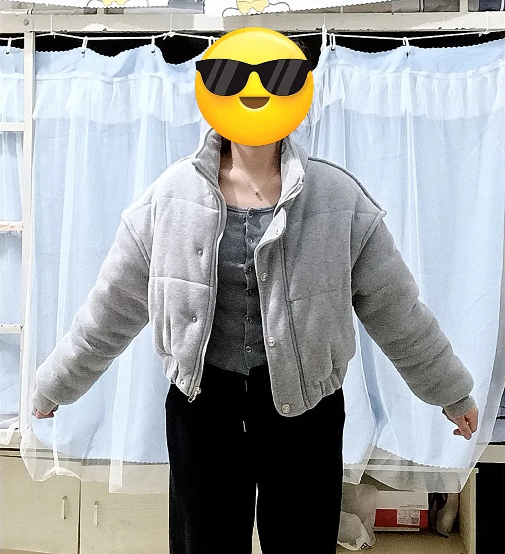 Korean Style Gray Cotton Puffer Coat