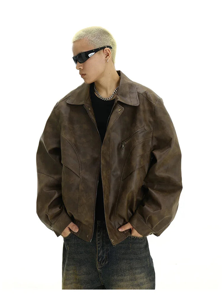 Mauroicardi Spring Cool Distressed Brown Pu Leather jacket